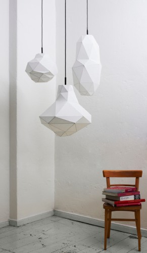 steffi b&amp;uuml;hlmaier steffibuehlmaier - idios - lamp design - 3 pendant lamps and a chair